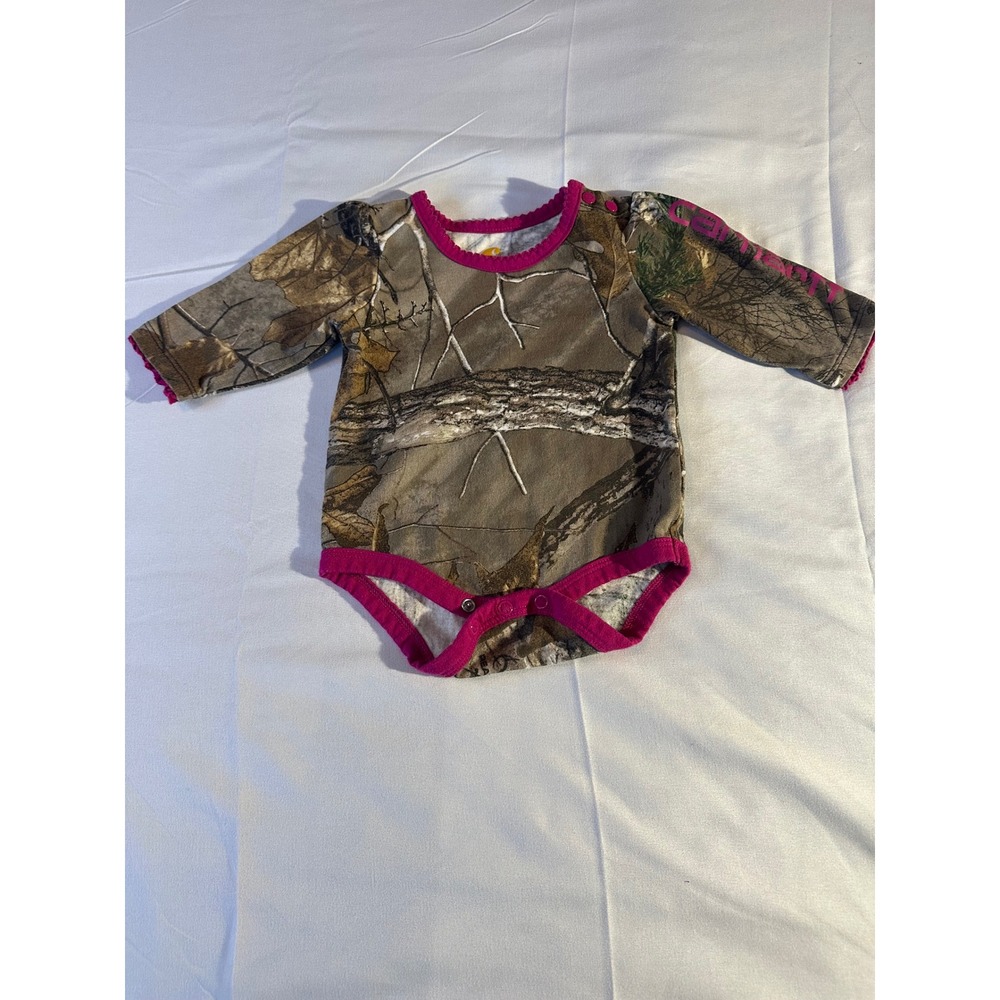 Carhartt Kids Camo Realtree Long Sleeve Bodysuit Pink Trim
